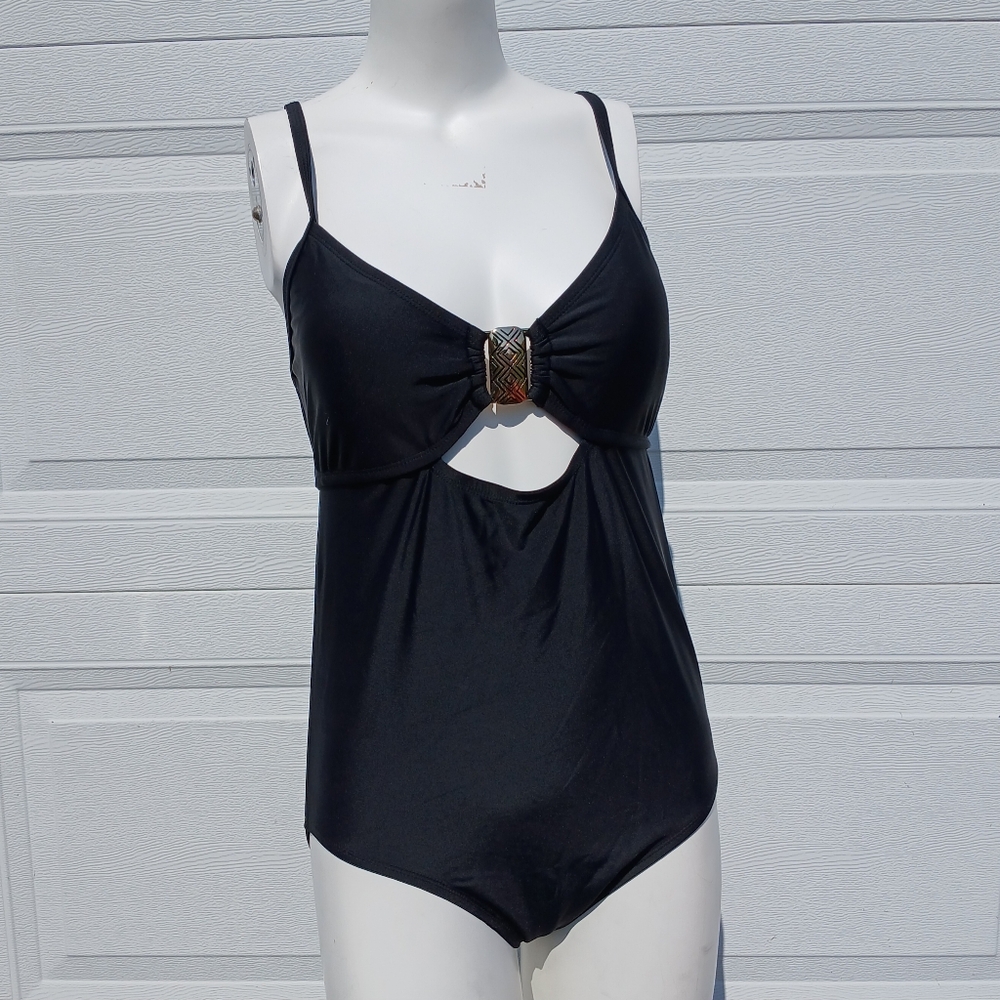 Apt. 9 Womens size M medium med Black One Piece Swimsuit Bathing Swim Suit